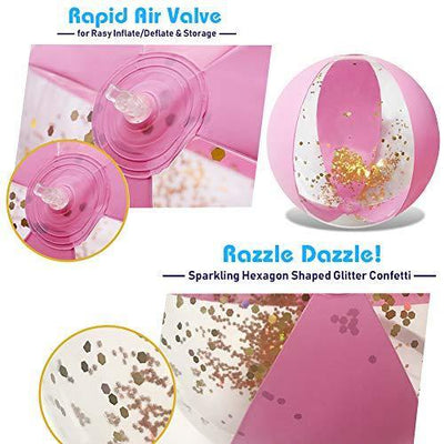 Amor Inflatable Glitter Beach Ball 16" Accessory Confetti Pink - Mirela Mendoza