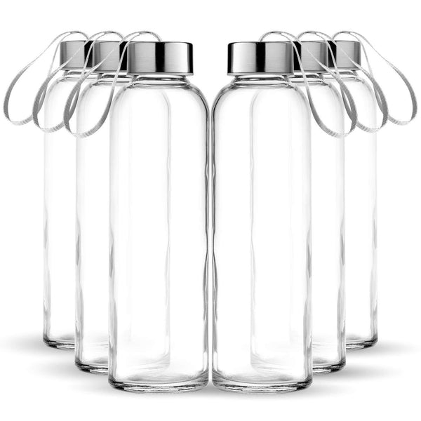 18 oz Glass Water Bottles, Juicing Containers with Loop Caps 6 Pack